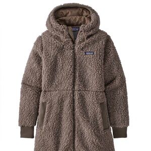 XS Patagonia Taupe Sherpa Hooded Coat